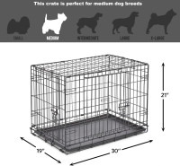 New World Double Door Folding Metal 30-Inch Dog Crate, Enhanced Security, Includes Leak-Proof Pan & Divider Panel, For Medium-Sized Breeds 30.0