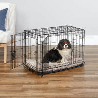 New World Double Door Folding Metal 30-Inch Dog Crate, Enhanced Security, Includes Leak-Proof Pan & Divider Panel, For Medium-Sized Breeds 30.0