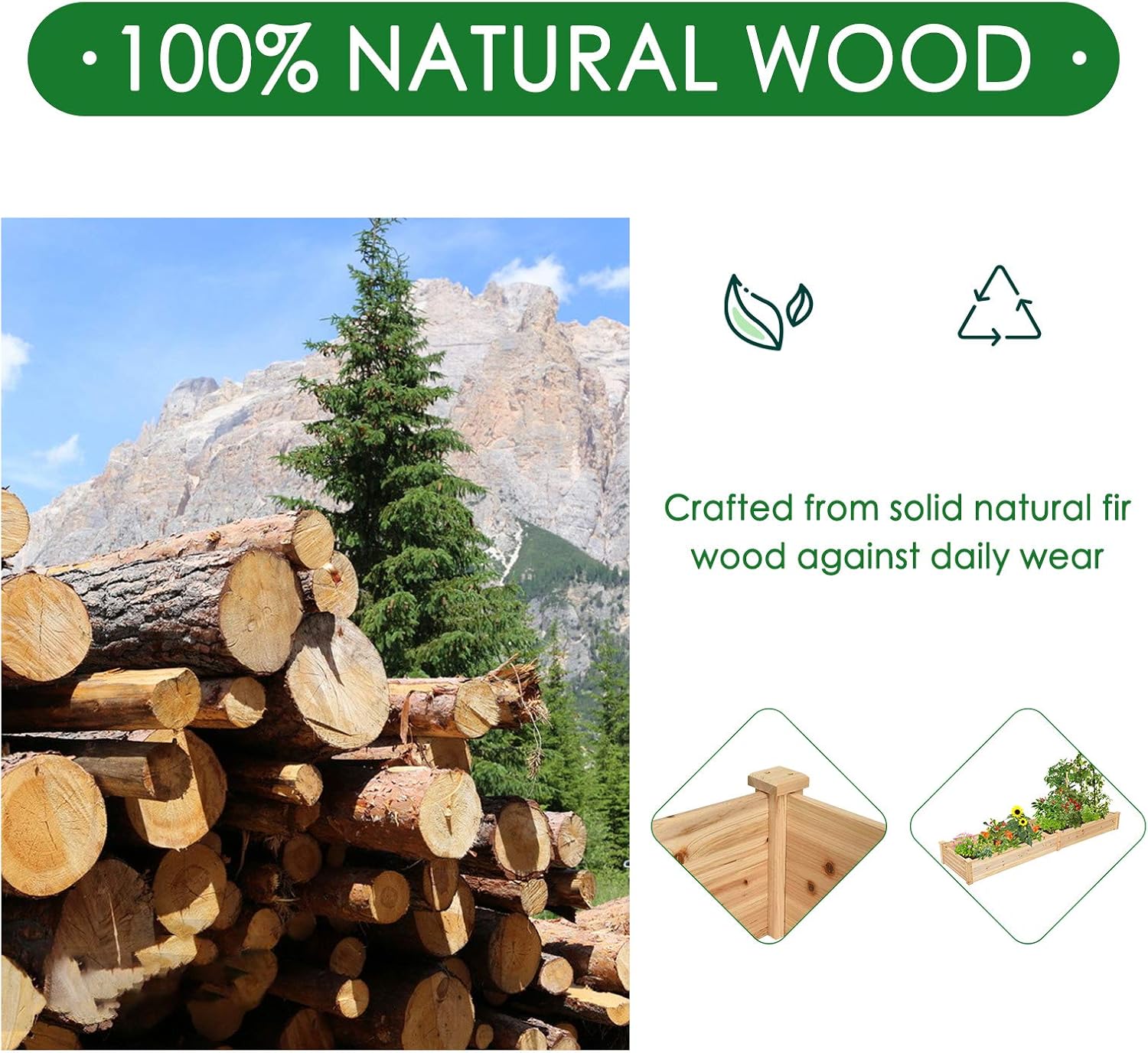 Giantex Raised Garden Bed Planter, Wooden Elevated Vegetable Planter Kit Box Grow for Patio Deck Balcony Outdoor Gardening, Natural