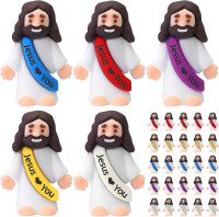 Bememo 25 Pcs Little Jesus Figures Original Design Jesus Love You Mini Rubber Toys to Hide and Seek Christmas Religious Party Favors Sunday School Baptism Gifts(Lively Colors)