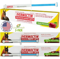 Ivermectin Horse Paste Apple Flavor, 6.08 g 1.87% (3-Pack) - Horse Dewormer Oral Equine Wormer for Horses - Includes 3 Syringes with Adjustable Dosage Control