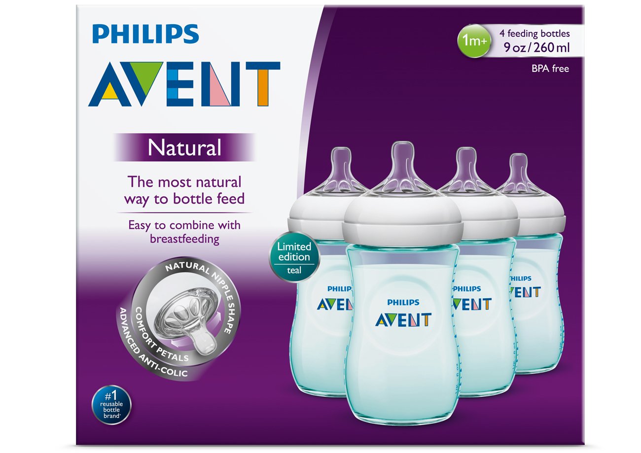 Philips AVENT Natural Bottle, Teal, 9 Ounce, 4 Count Pack of 4 Teal