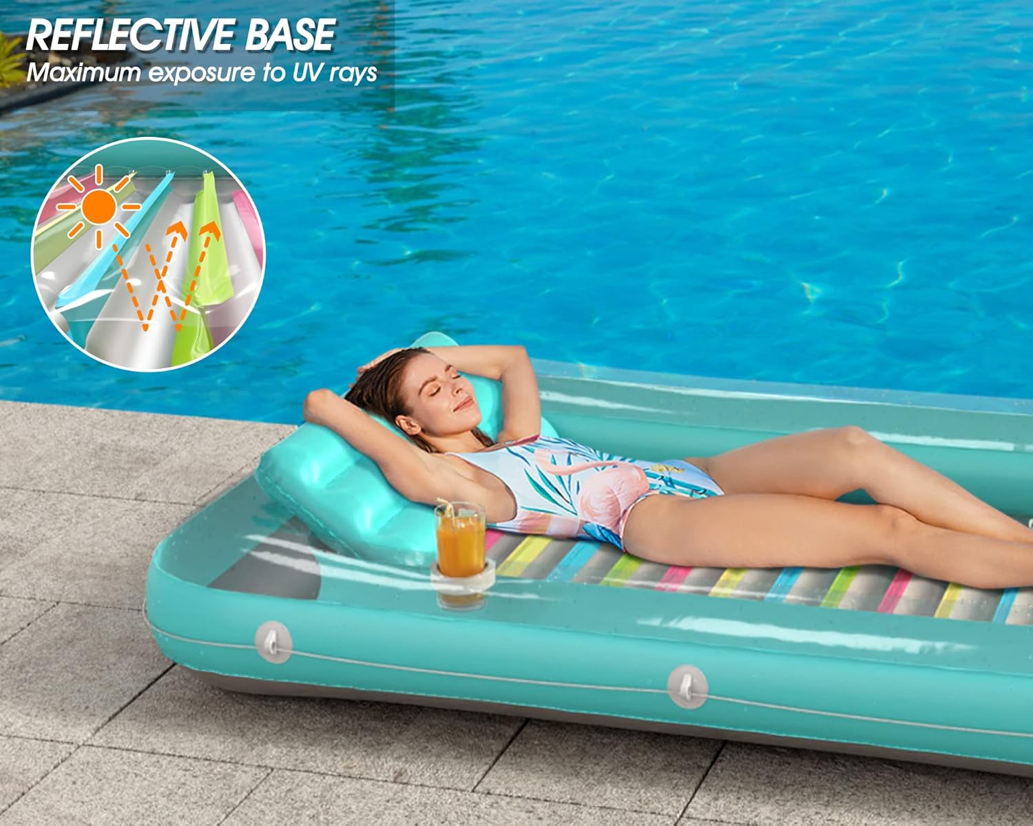 Jasonwell 4 in 1 Inflatable Tanning Pool Lounger Float - Sunbathing Lounge Floatie Raft Toys, Water Filled Tanning Bed Mat Pad Blow Up Kiddie Pool with Ball Pit for Adult, Kids (L) Large Green W Reflective Base