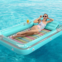 Jasonwell 4 in 1 Inflatable Tanning Pool Lounger Float - Sunbathing Lounge Floatie Raft Toys, Water Filled Tanning Bed Mat Pad Blow Up Kiddie Pool with Ball Pit for Adult, Kids (L) Large Green W Reflective Base