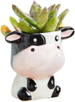 DIYOMR Cute Animal Ceramics Planter Small Succulent Pot Cartoon Shaped Plant Pot for Mini Plants Flower Cactus, Smooth Shiny Ceramic - Plants Not Included (Cow)