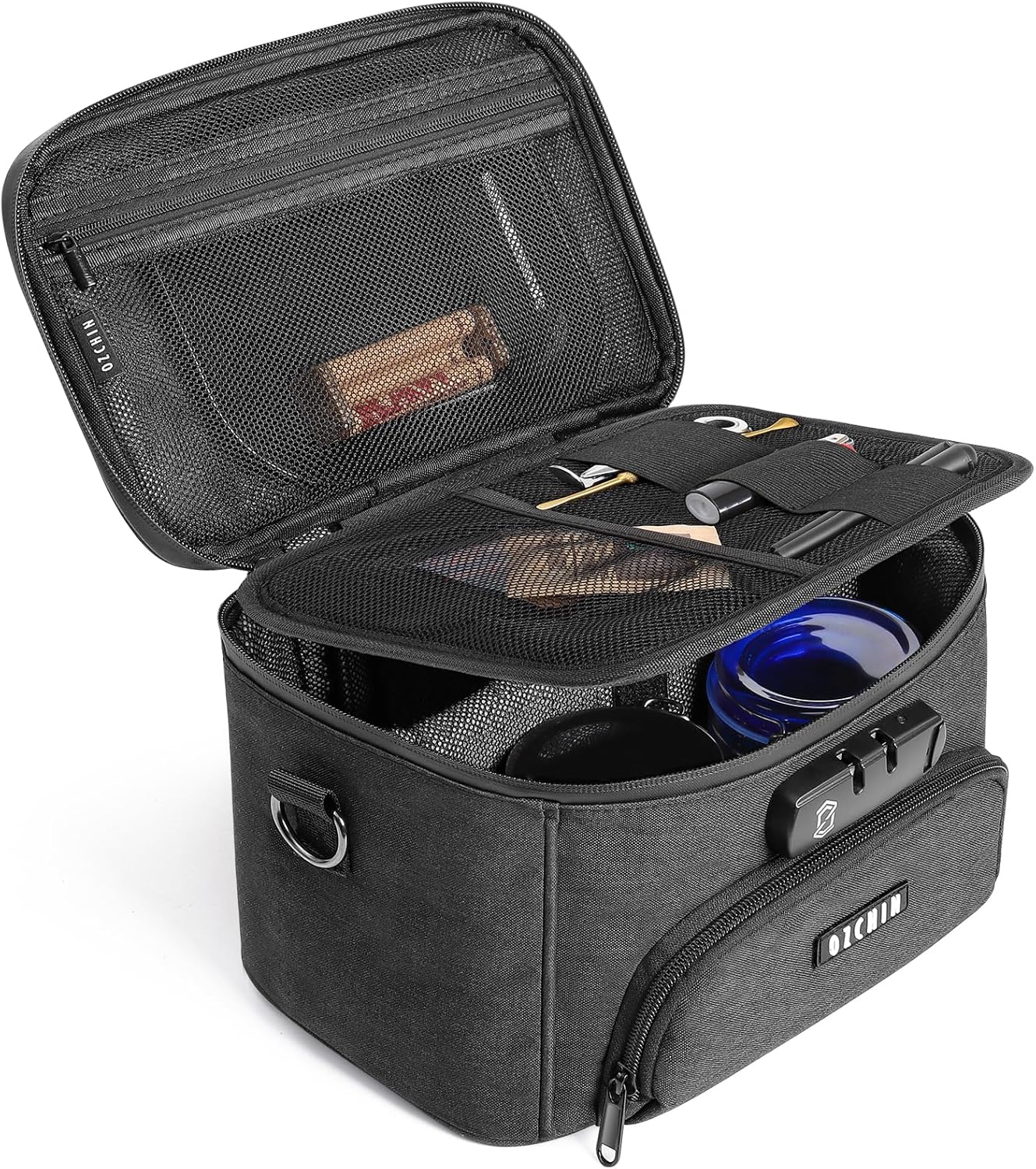 OZCHIN Smell Proof Bag with Combination Lock, Smell Proof Box Activated Carbon Fiber Smoking Accessories, Smell Proof Container, Great Gifts for Father’s Day, Premium Odor Proof Bag Black