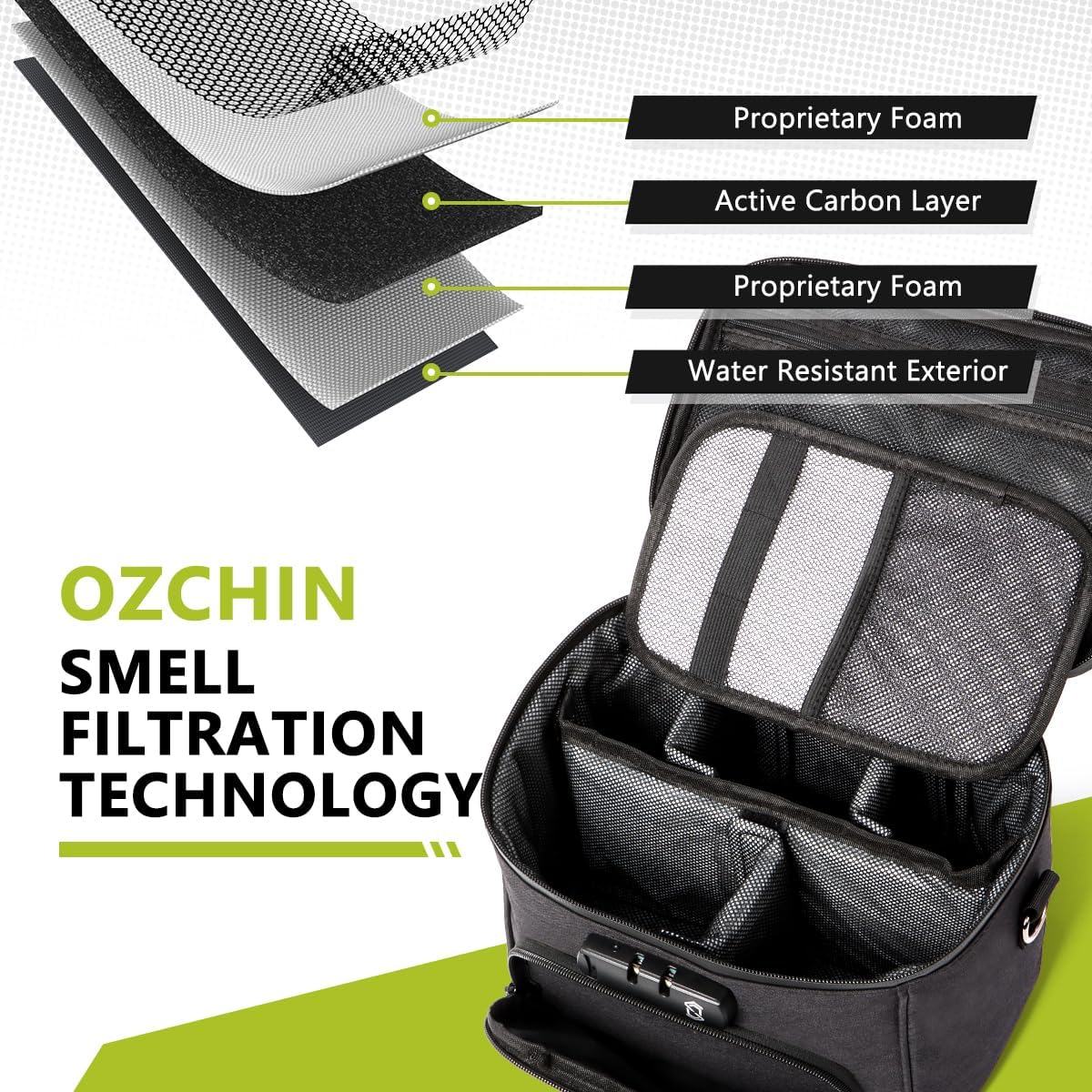 OZCHIN Smell Proof Bag with Combination Lock, Smell Proof Box Activated Carbon Fiber Smoking Accessories, Smell Proof Container, Great Gifts for Father’s Day, Premium Odor Proof Bag Black