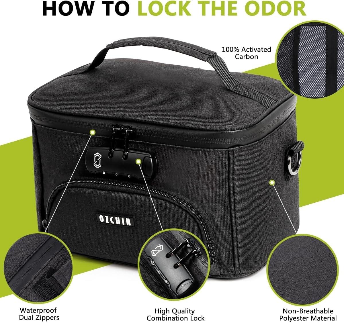 OZCHIN Smell Proof Bag with Combination Lock, Smell Proof Box Activated Carbon Fiber Smoking Accessories, Smell Proof Container, Great Gifts for Father’s Day, Premium Odor Proof Bag Black