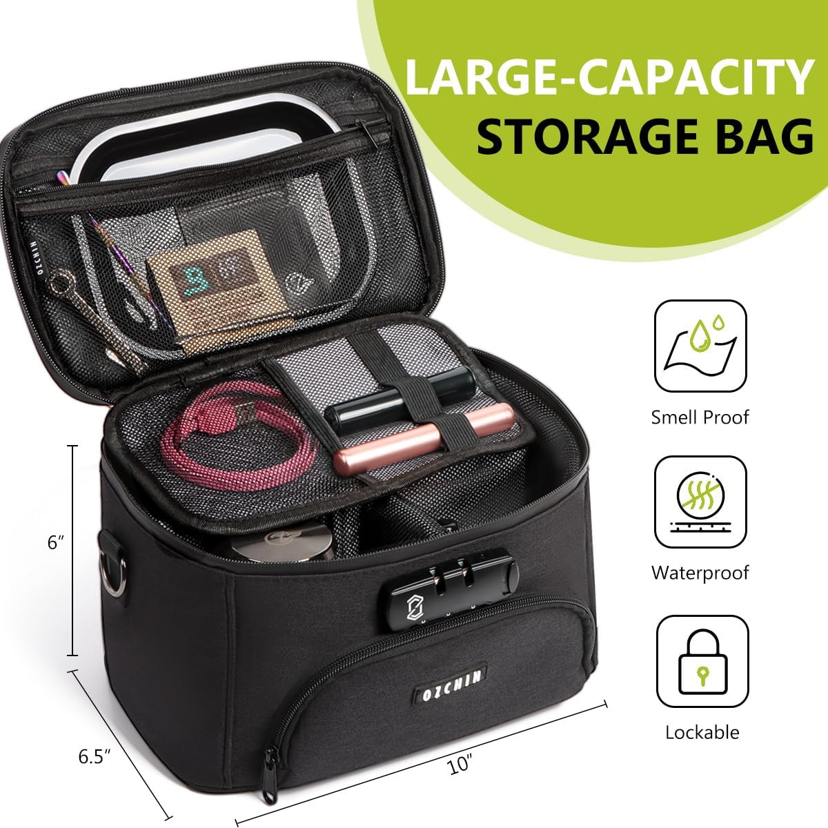 OZCHIN Smell Proof Bag with Combination Lock, Smell Proof Box Activated Carbon Fiber Smoking Accessories, Smell Proof Container, Great Gifts for Father’s Day, Premium Odor Proof Bag Black