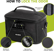 OZCHIN Smell Proof Bag with Combination Lock, Smell Proof Box Activated Carbon Fiber Smoking Accessories, Smell Proof Container, Great Gifts for Father’s Day, Premium Odor Proof Bag Black