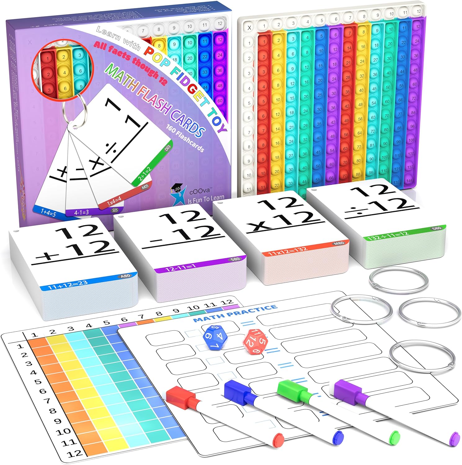 Math Games for Kids - Flash Cards for Kids - Pop it Practice with Addition, Subtraction, Multiplication & Division - Ideal for Math Learning and Skill Building. Math Flash Cards
