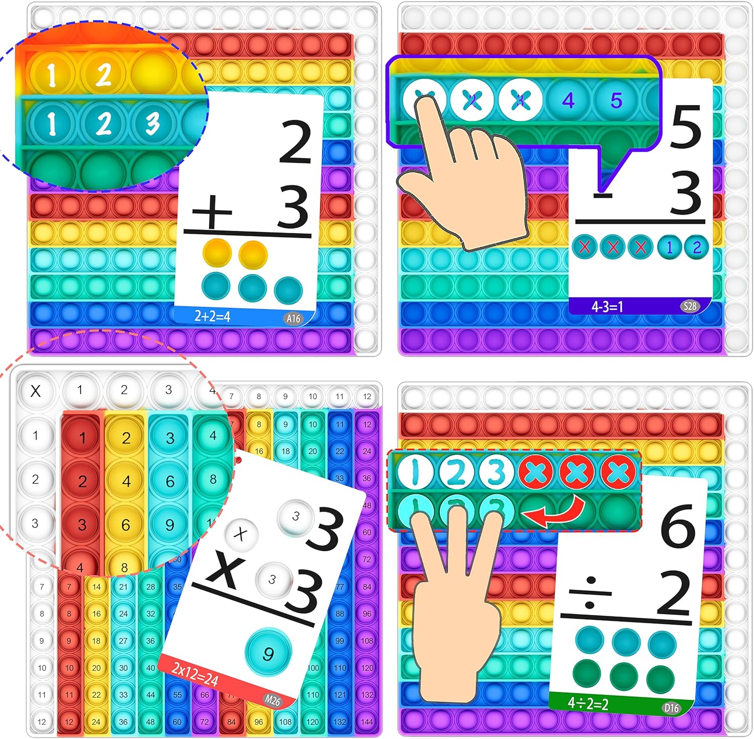Math Games for Kids - Flash Cards for Kids - Pop it Practice with Addition, Subtraction, Multiplication & Division - Ideal for Math Learning and Skill Building. Math Flash Cards