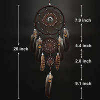 Urdeoms Large Dream Catchers for Bedroom Adult Brown Boho Dream Catcher Wall Decor with Turquoise Hanging Ornament Teen Dorm Room Decor Festival Gift (NO.9)