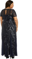 R&M Richards Womens Plus Formal Sequined Evening Dress 4 Petite Navy