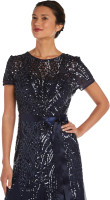 R&M Richards Womens Plus Formal Sequined Evening Dress 4 Petite Navy