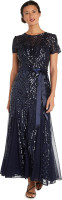 R&M Richards Womens Plus Formal Sequined Evening Dress 4 Petite Navy