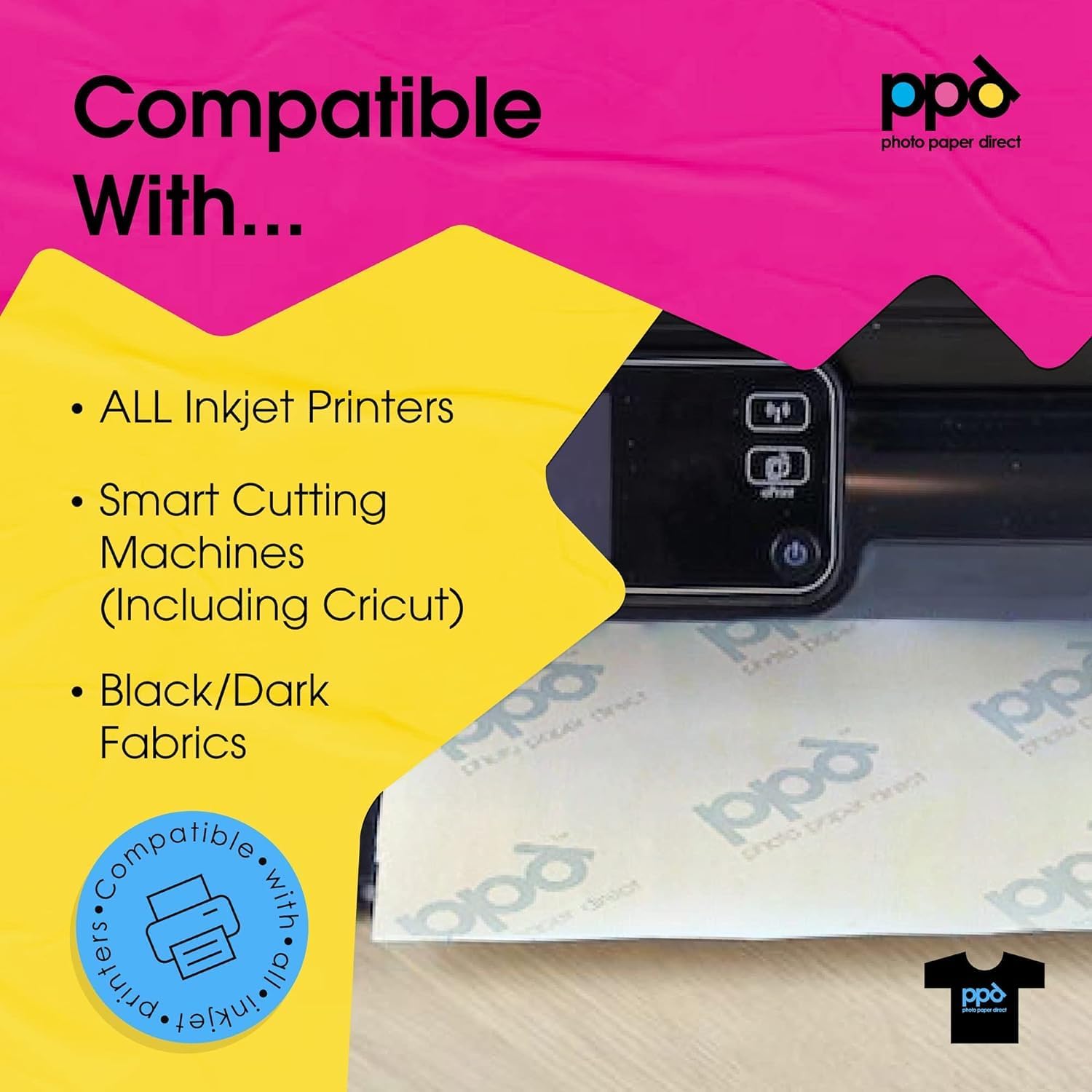PPD Iron on Transfer Paper for Dark Fabric Compatible with Inkjet Printer, 8.5 x 11 Printable T Shirt Heat Transfer Papers, Custom Print Photo, Durable, Flexible & Machine Washable (10 Sheets) 10 Sheets (8.5 x 11)