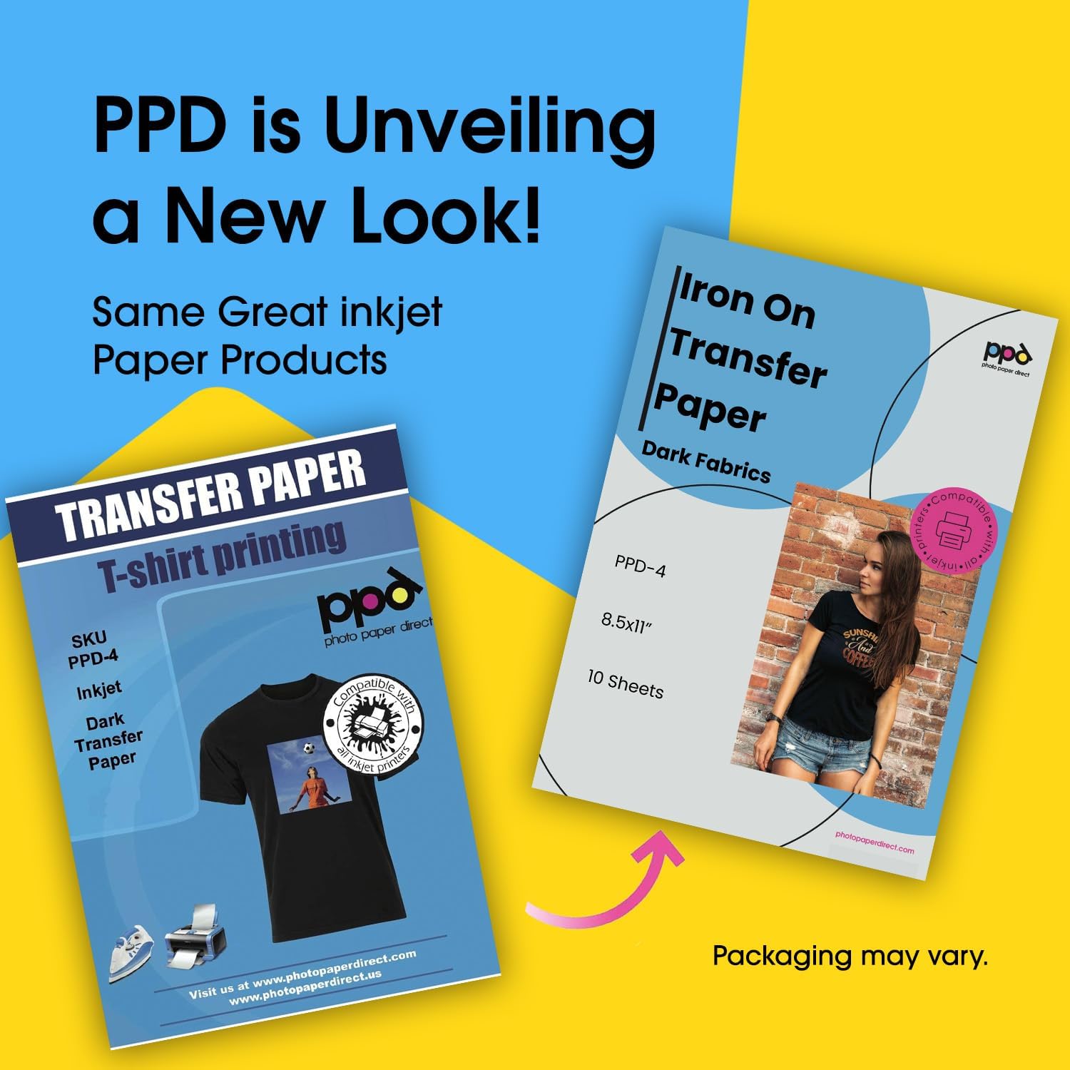 PPD Iron on Transfer Paper for Dark Fabric Compatible with Inkjet Printer, 8.5 x 11 Printable T Shirt Heat Transfer Papers, Custom Print Photo, Durable, Flexible & Machine Washable (10 Sheets) 10 Sheets (8.5 x 11)