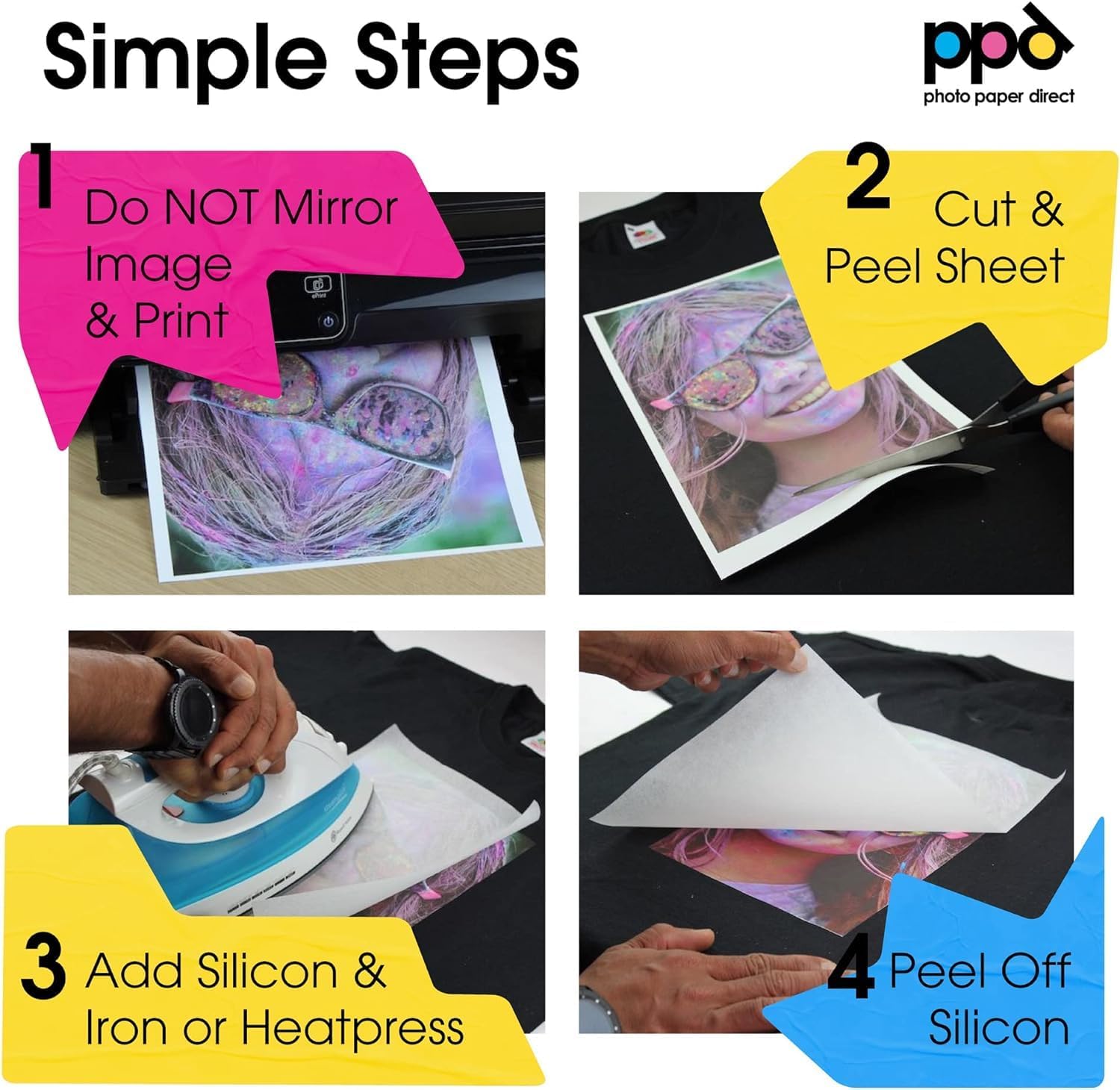 PPD Iron on Transfer Paper for Dark Fabric Compatible with Inkjet Printer, 8.5 x 11 Printable T Shirt Heat Transfer Papers, Custom Print Photo, Durable, Flexible & Machine Washable (10 Sheets) 10 Sheets (8.5 x 11)