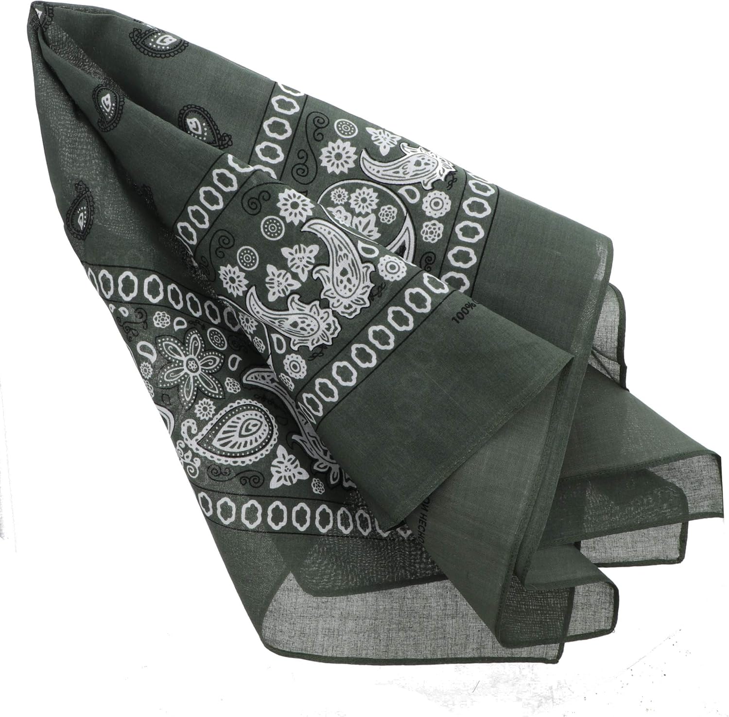 Motique Accessories Extra Large Paisley Bandana 27x27 Inch - Set of 4 2 Olive 2 Black