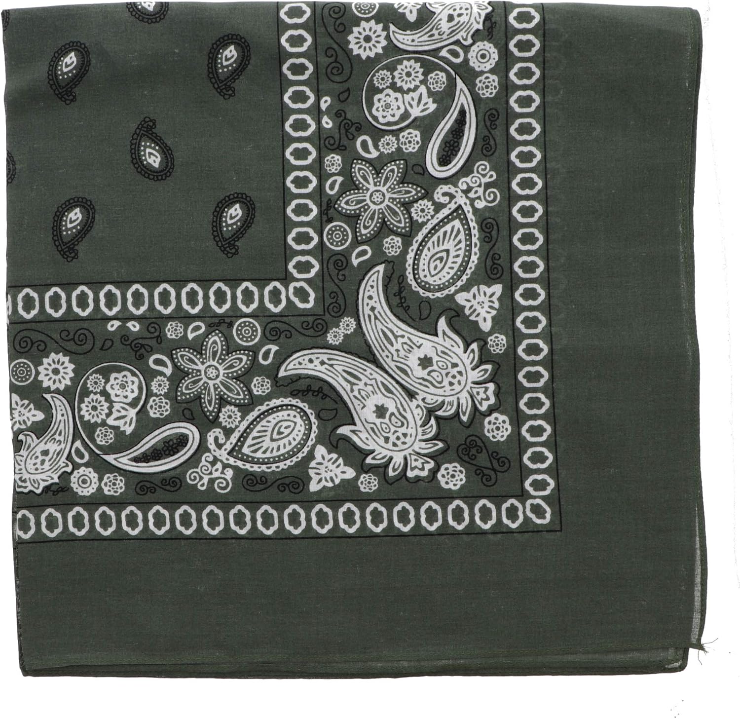 Motique Accessories Extra Large Paisley Bandana 27x27 Inch - Set of 4 2 Olive 2 Black