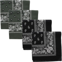 Motique Accessories Extra Large Paisley Bandana 27x27 Inch - Set of 4 2 Olive 2 Black