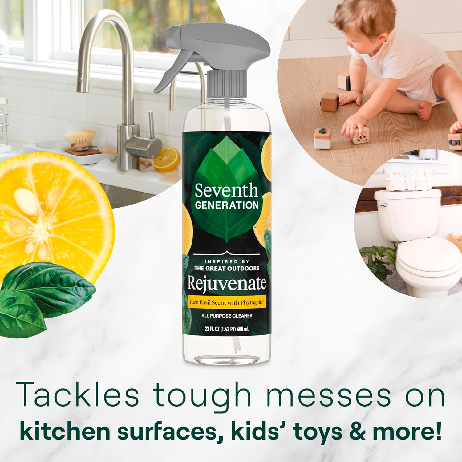 Seventh Generation All Purpose Cleaner Rejuvenating Yuzu Basil, For All Surfaces, 23 fl oz, Pack of 4 Yuzu Basil 23 Fl Oz (Pack of 4)