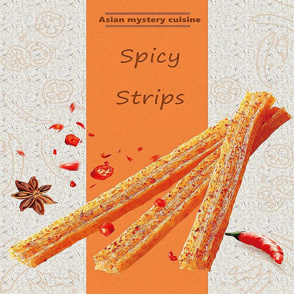 Spicy Strips - Spicy Gluten Latiao, Chinese Special Casual Snack Food, Made From Wheat/Chili/Spice, Low Sugar and Low Calories, Best Vegan, 102g (Pack of 3) 102g*2