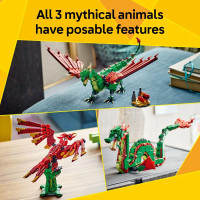 LEGO Creator 3 in 1 Medieval Dragon Toy - Building Toy with 3 Build Options, Dragon, Sea Serpent, or Phoenix - Fantasy Set for Kids, Boys and Girls, Ages 9+ - Gift Idea for Birthdays - 31161