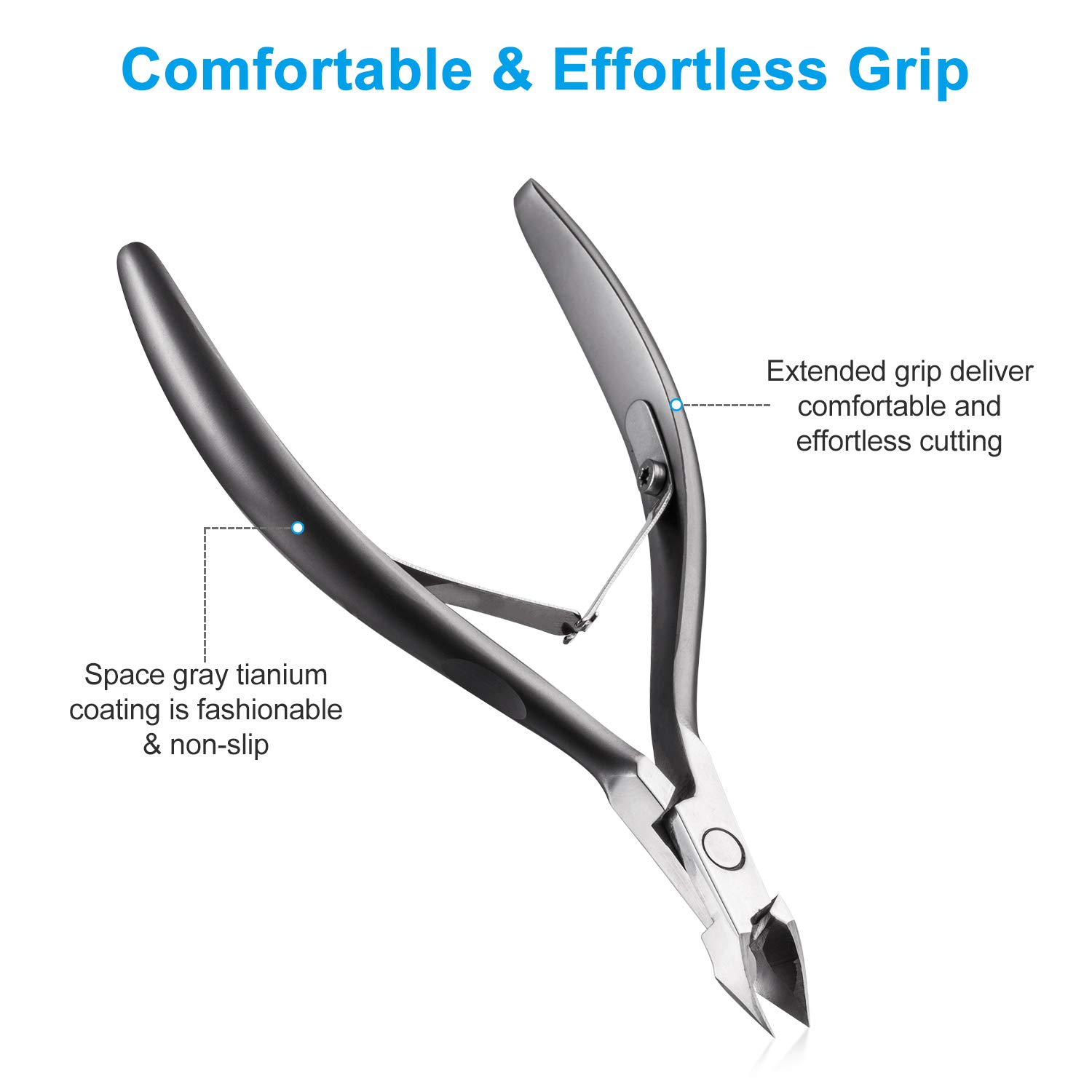 Cuticle Trimmer 3/4 Jaw Extremely Sharp Cuticle Nippers Scissors Stainless Steel Clippers Cutter Remover Pedicure Manicure Nail Tool, opove X7, Space Gray X7 Nippers Gray
