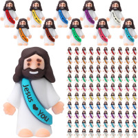 Bememo 100 Pcs Little Jesus Figures Jesus Loves You Original Design Rubber Pocket Toys Little Figures to Hide and Seek Sunday School Religious Party Share Gifts(Vibrant Color)