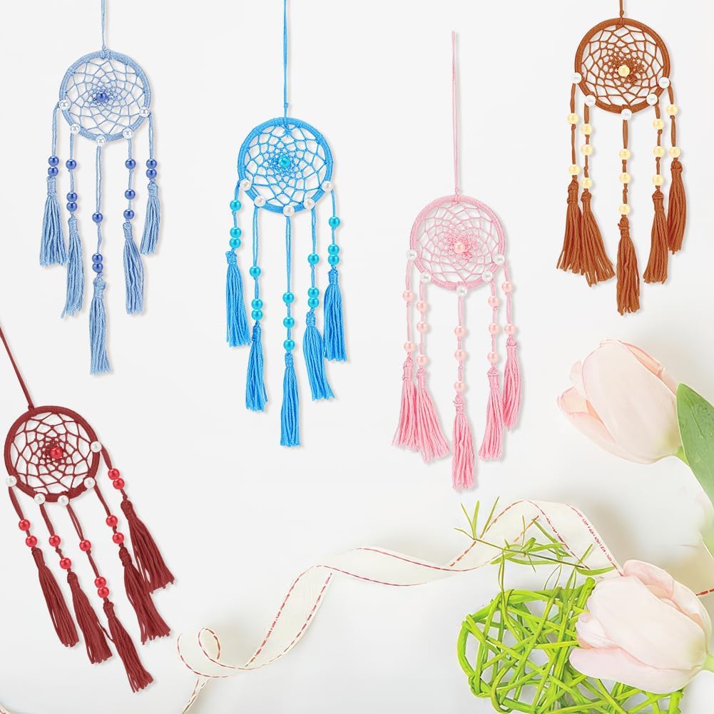 INFUNLY 24PCS DIY Small Dream Catcher Kits for Beginners Colorful Handmade Dreamcatcher Kit for Starters DIY Mini Ornament Making Kit for Bedroom Car Mirror Keychain bag Bohemian Decoration Craft Gift
