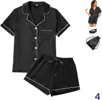 4Pcs Womens Satin Silky Pajama Sets Short Sleeve Shirt XS-4XL Floral Pajamas Set Soft PJ Loungewear Sleepwear Small Sage-w