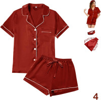 4Pcs Womens Satin Silky Pajama Sets Short Sleeve Shirt XS-4XL Floral Pajamas Set Soft PJ Loungewear Sleepwear Small Sage-w