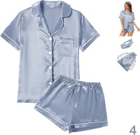 4Pcs Womens Satin Silky Pajama Sets Short Sleeve Shirt XS-4XL Floral Pajamas Set Soft PJ Loungewear Sleepwear Small Sage-w