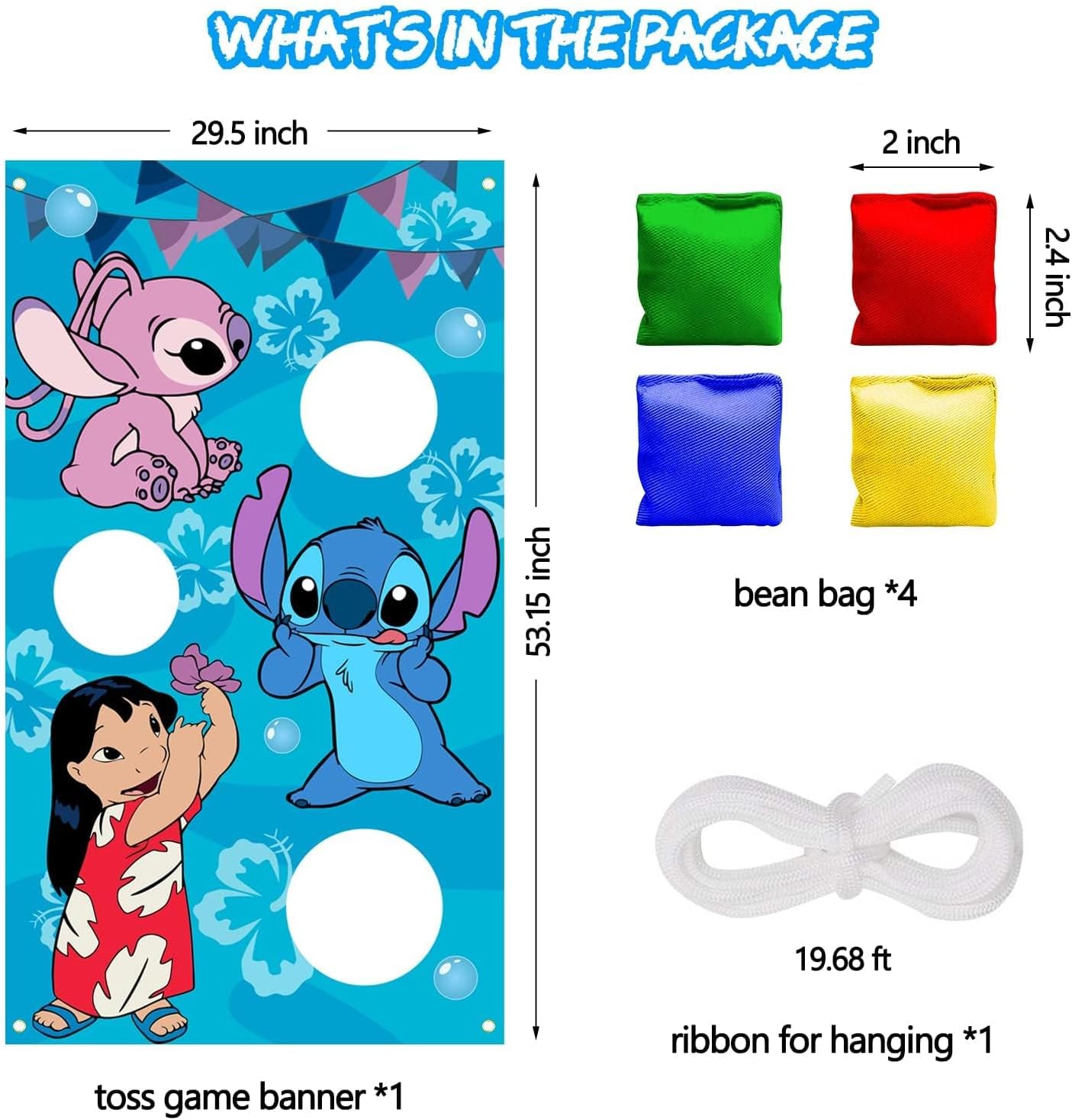 Stitch Party Supplies, Stitch Toss Games with 4 Bean Bags Set, Party Games Hanging Banner Outdoor Throwing Game for Boys Girls, Stitch Party Activities Decorations Gifts