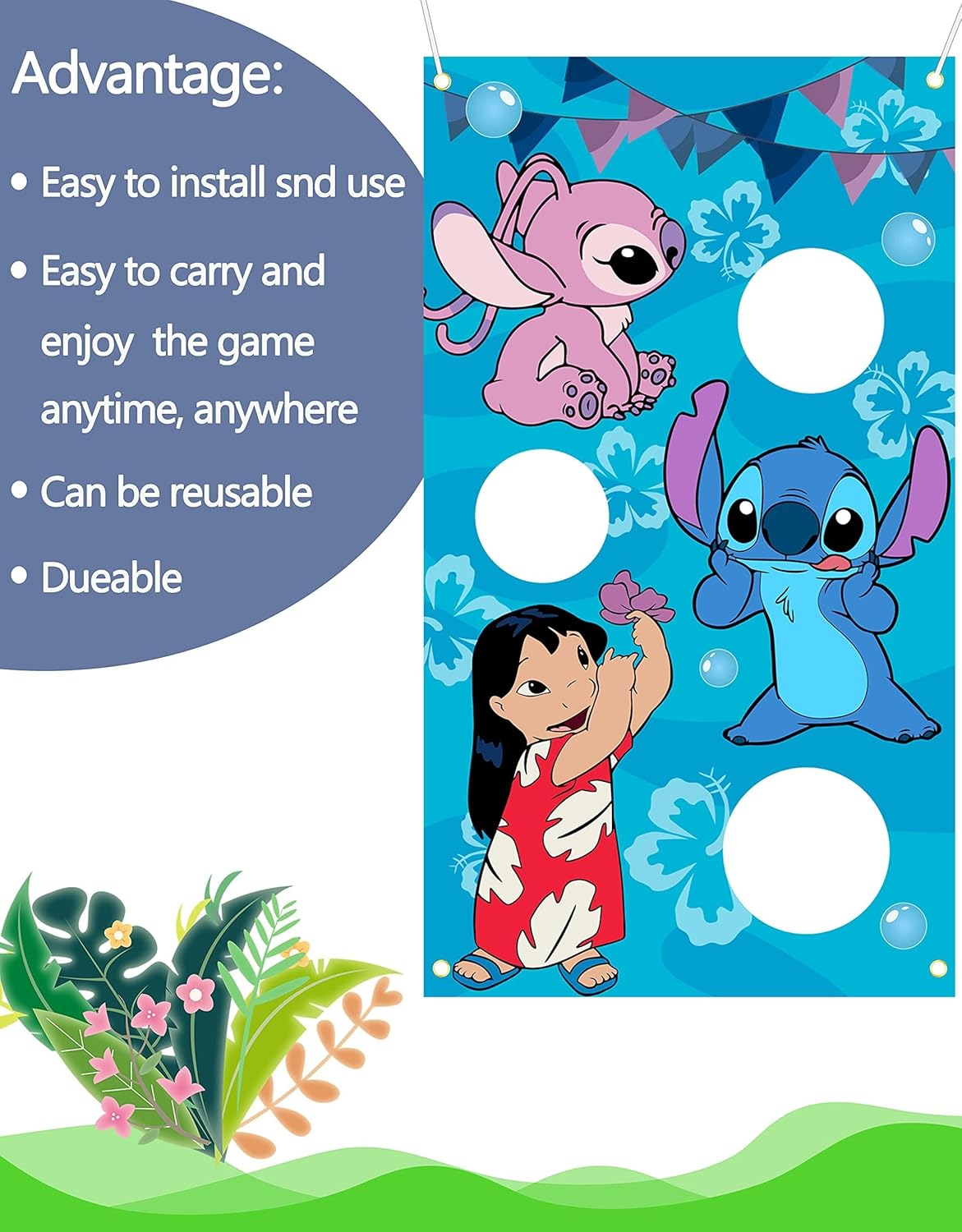 Stitch Party Supplies, Stitch Toss Games with 4 Bean Bags Set, Party Games Hanging Banner Outdoor Throwing Game for Boys Girls, Stitch Party Activities Decorations Gifts