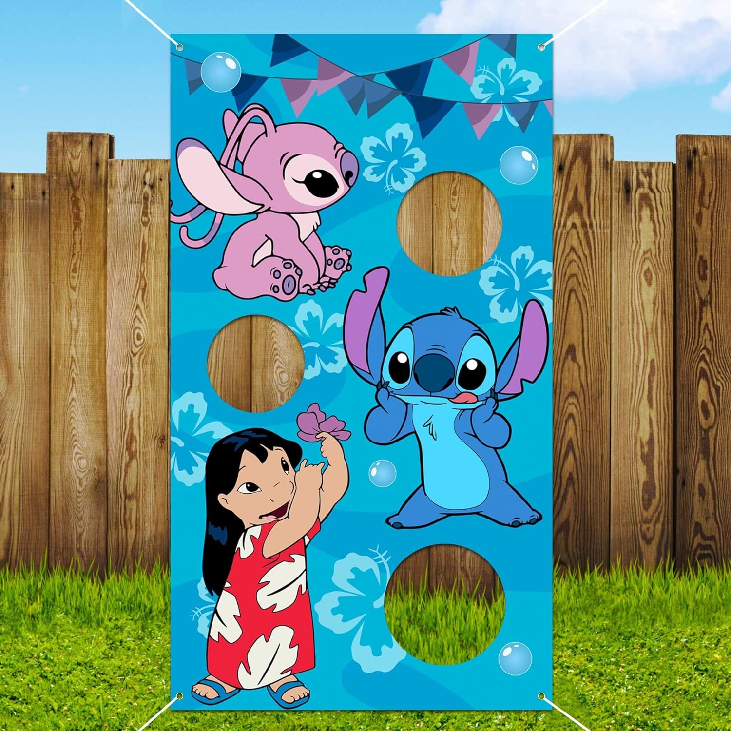 Stitch Party Supplies, Stitch Toss Games with 4 Bean Bags Set, Party Games Hanging Banner Outdoor Throwing Game for Boys Girls, Stitch Party Activities Decorations Gifts