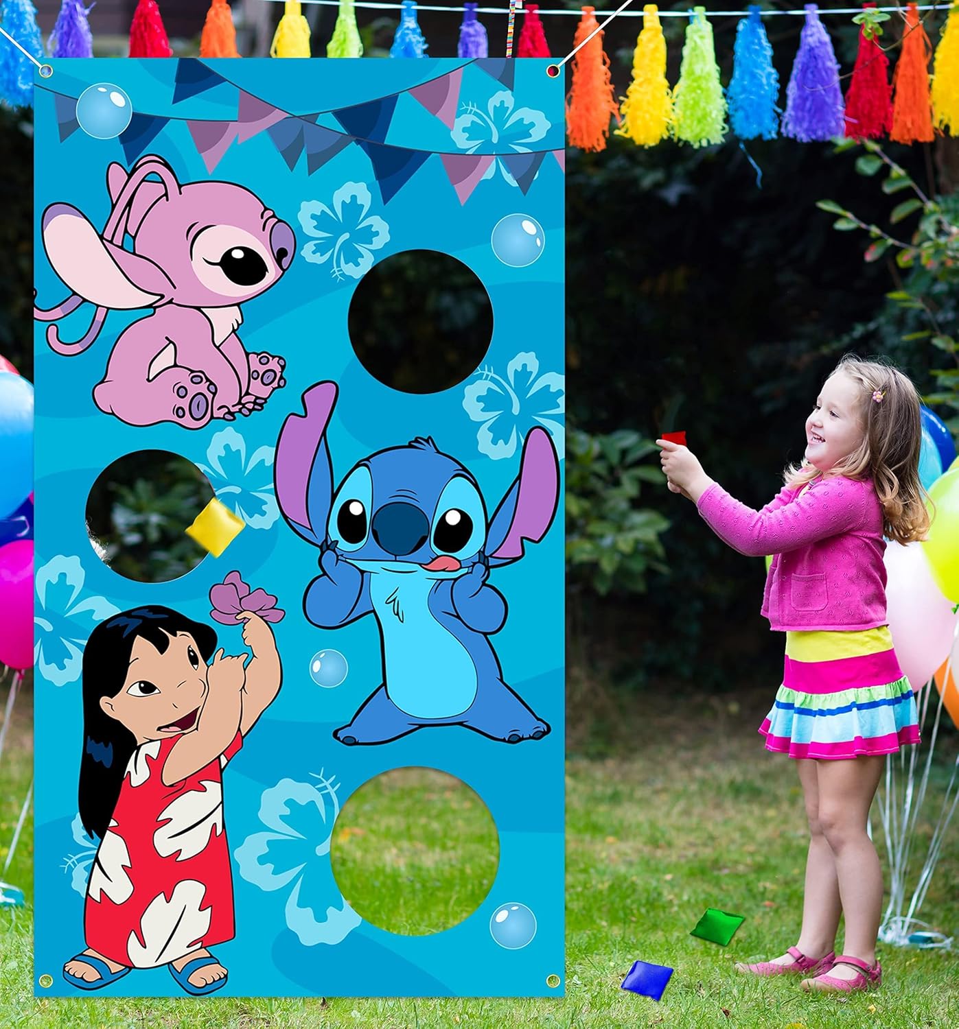 Stitch Party Supplies, Stitch Toss Games with 4 Bean Bags Set, Party Games Hanging Banner Outdoor Throwing Game for Boys Girls, Stitch Party Activities Decorations Gifts