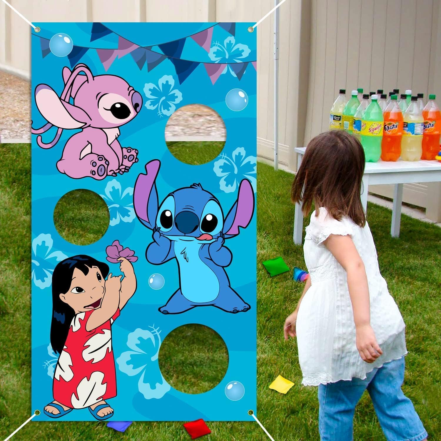 Stitch Party Supplies, Stitch Toss Games with 4 Bean Bags Set, Party Games Hanging Banner Outdoor Throwing Game for Boys Girls, Stitch Party Activities Decorations Gifts