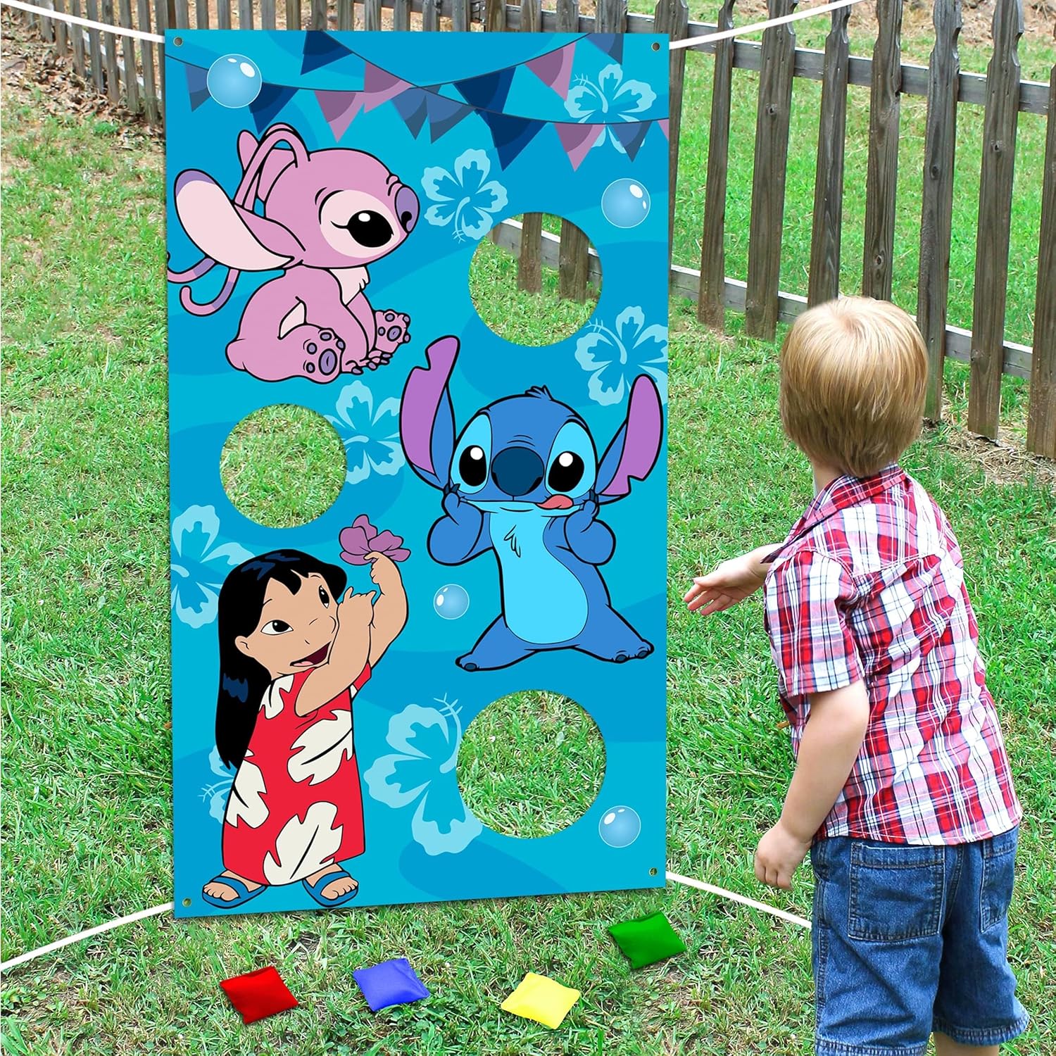 Stitch Party Supplies, Stitch Toss Games with 4 Bean Bags Set, Party Games Hanging Banner Outdoor Throwing Game for Boys Girls, Stitch Party Activities Decorations Gifts