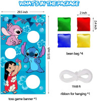 Stitch Party Supplies, Stitch Toss Games with 4 Bean Bags Set, Party Games Hanging Banner Outdoor Throwing Game for Boys Girls, Stitch Party Activities Decorations Gifts