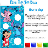 Stitch Party Supplies, Stitch Toss Games with 4 Bean Bags Set, Party Games Hanging Banner Outdoor Throwing Game for Boys Girls, Stitch Party Activities Decorations Gifts