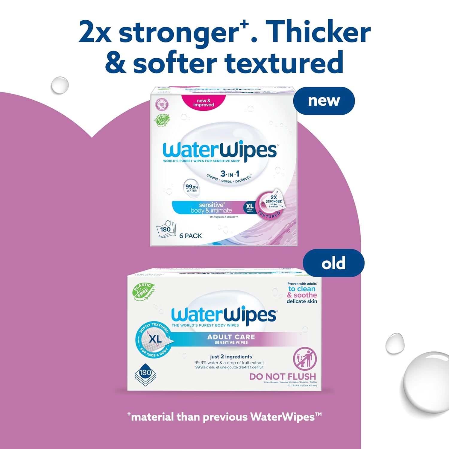 WaterWipes Sensitive+ Body & Intimate Wipes, 3-In-1 Cleans, Cares, Protects, 99.9% Water, Unscented & Hypoallergenic Hygiene Wet Wipes, Adult Care, 90 Wipes (3 Packs)