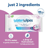WaterWipes Sensitive+ Body & Intimate Wipes, 3-In-1 Cleans, Cares, Protects, 99.9% Water, Unscented & Hypoallergenic Hygiene Wet Wipes, Adult Care, 90 Wipes (3 Packs)