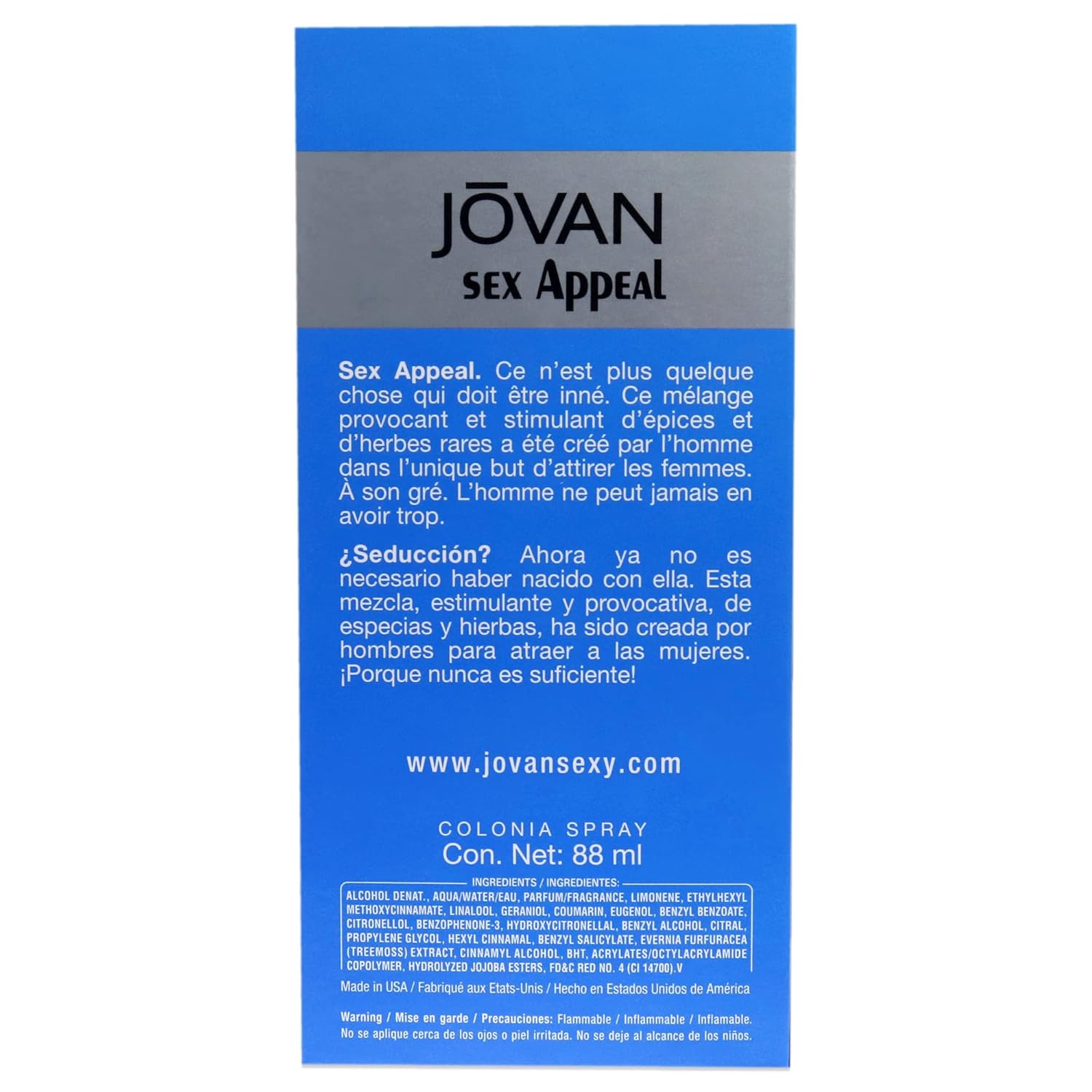 Jovan Sex Appeal for Men Cologne Spray, 3 Fl Oz Sex Appeal, Jovan 3 Fl Oz (Pack of 1)