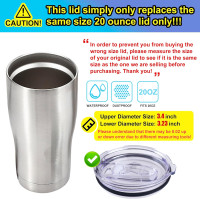 2 Replacement Lids for 20oz Stainless Steel Tumbler Lids-Replaces Only Covers With a Top Diameter of 3.4 inches(Bottom Diameter of 3.23 inches) 20OZ Seal (2 Transparent)