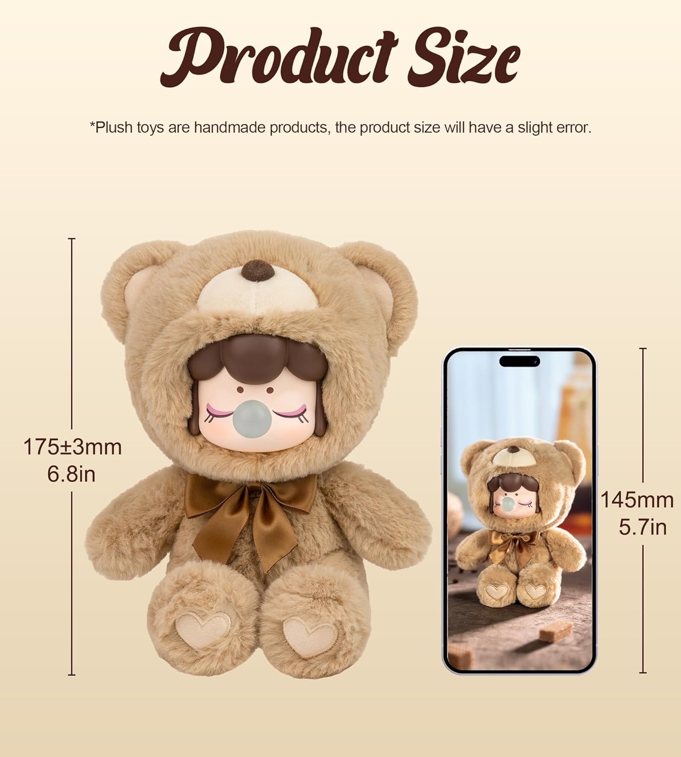 ROBOTIME Plush Doll Blind Box Figure,7 Inches Cute Anime Plush Doll Mystery Box Popular Collectible Toy Creative Kits for Birthday Gifts/Christmas Holiday Chocolate Colorful Plush Bear (1 pcs)