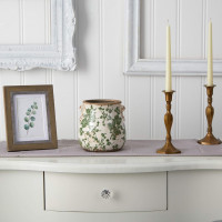 Nearly Natural 6.5in. Indoor Tuscan Ceramic Green Scroll Decorative Vase 6.5 in. W x 6.5 in. D x 6.5 in. H