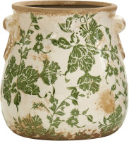 Nearly Natural 6.5in. Indoor Tuscan Ceramic Green Scroll Decorative Vase 6.5 in. W x 6.5 in. D x 6.5 in. H